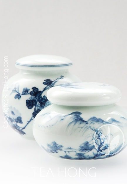 Hand-painted Blue-white China Tea Caddy
